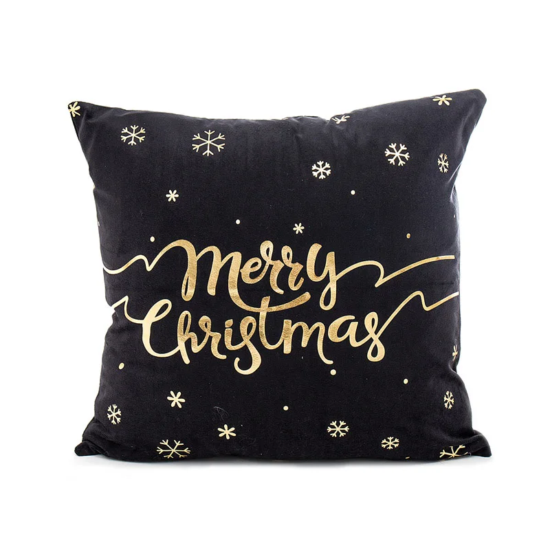 Black Soft Fabric Gold Printed Merry Christmas Pillow Case Christmas Home Party Decoration 45*45cm Christmas Pillowcase
