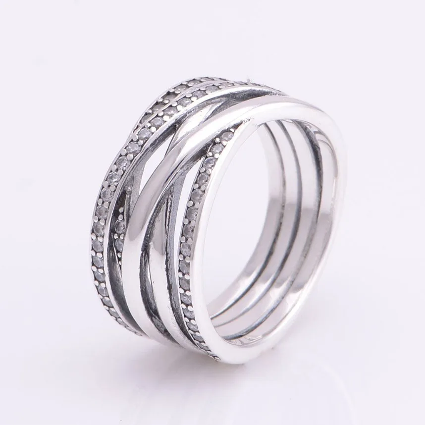 

Pandulaso Entwined Silver Rings for Women & Men Clear CZ Stones Crystal Rings Fashion Silver 925 Jewelry Wedding Party Rings NEW