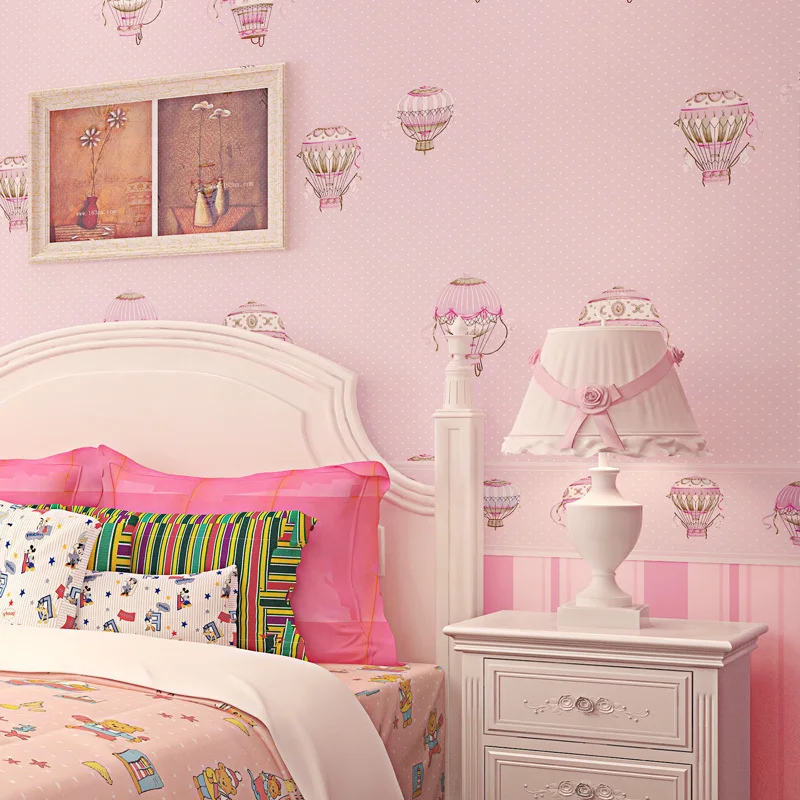 

0.53x10 Meter Children's room pink wallpaper girl bedroom wedding room living room decoration non-woven cute cartoon wallpaper