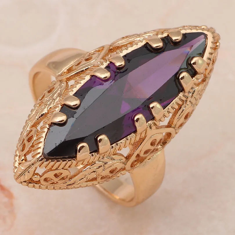 Огромные кольца для женщин фиолетовый кристалл золотой тон Элегантный Циркон Модные украшения нежный Кольца США Размеры#7#8#9 JR2023
