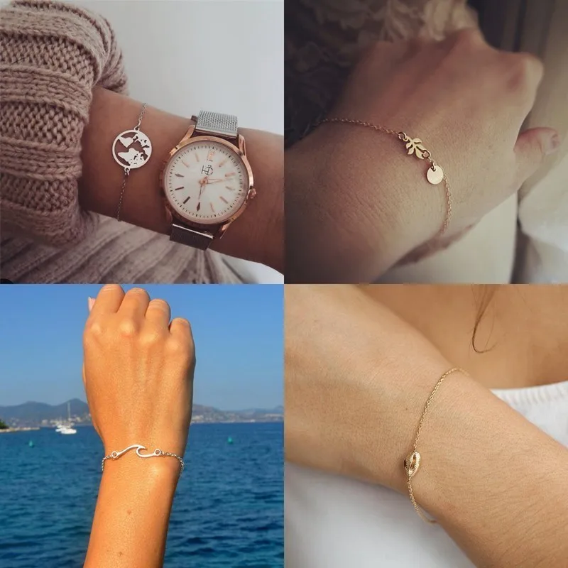 

30 Style Boho Bangle Heart Shell Star Bow Map Adjustable Bracelet Women Charm Party Wedding Jewelry Accessories Pulseira Feminia
