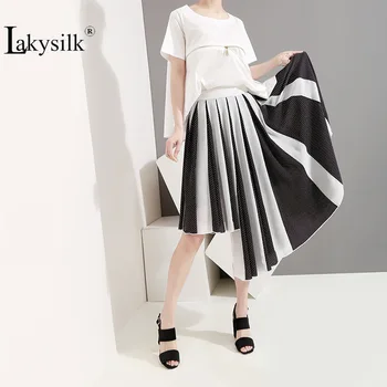 

2019 New Pleated Dot Print Short Skirts Ladies High Waist Irregular Black White Skirt Women Plus Size