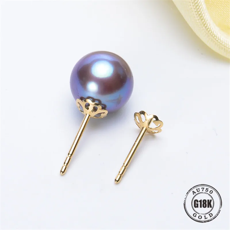 

DIY Earrings Jewelry Findings Blank Earrings Bracket AU750 G18K Yellow Gold Simple Bracket Natural Pearl Needle Cap Accessories