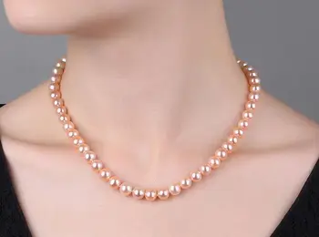 

classic AAA9-10mm south sea round gold pink pearl necklace 18inch 925s KKK