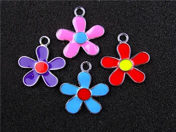 

AE608 Mix Color 100Pcs Alloy Metal Enamel Flower Charms Pendant 25x23mm bead