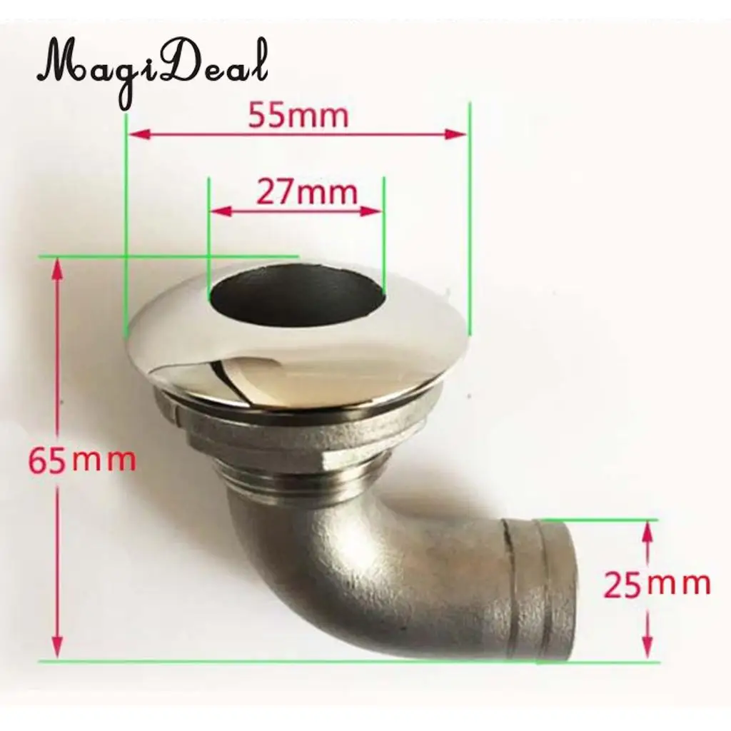 MagiDeal 25mm 316 Stainless Steel Boat Deck Drain Scupper 90 Degree Water Sports Rowing Boats for Kayak Canoe Rafting Boating