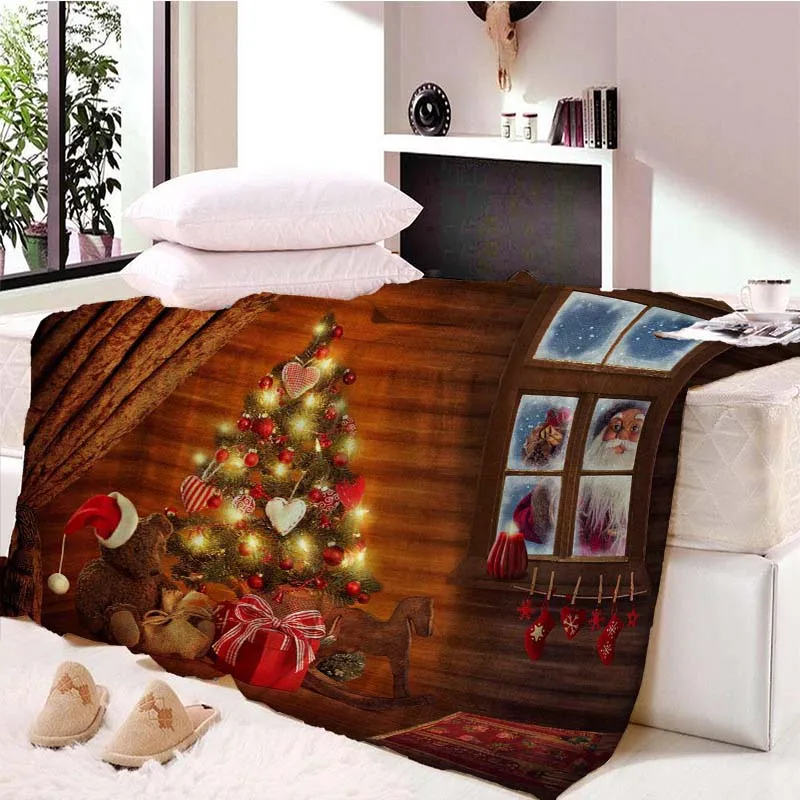 

Christmas Tree Throw Blankets for Beds Printed Twill Coral Fleece Fabric Adults Joyous Winter Flannel Blanket for Sofa