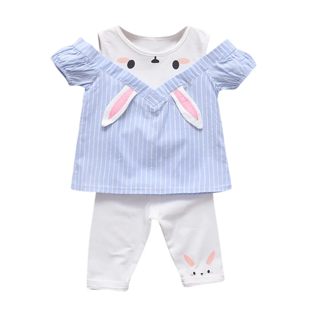 Осенние комплекты одежды для маленьких девочек, новорожденный короткий рукав, топы с рисунком кролика+ штаны, комплект одежды, roupa infantil babyborn - Color: A