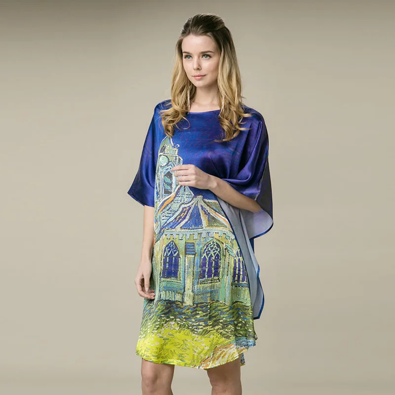 

100% Silk Satin Women Dress New Desigual Printed Women Dresses Comfortable Home Dress