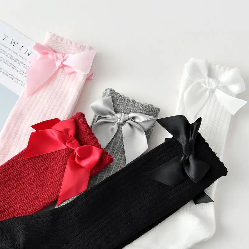 

2019 Spring Baby Socks Big Bowknot Cotton Kids Girl Knee High Long Soft Socks