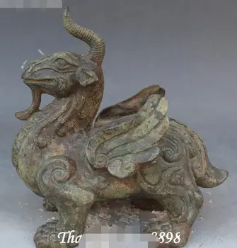 

9" Collection Old Chinese Antique Bronze Pixiu Brave Troops Unicorn Beast Statue