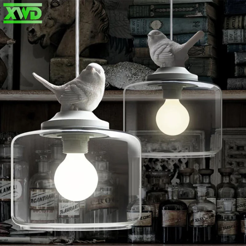 Modern Glass Birds Pendant Lamp E27 Lamp Holder 110 240V Coffee House Dining Hall Foyer Indoor