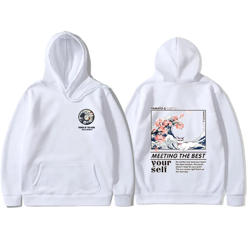  2019 Screw thread Cuff Hoodie Multiple styles Japanese Funny Cat Wave Hoodies Sweatshirt Hip Hop St