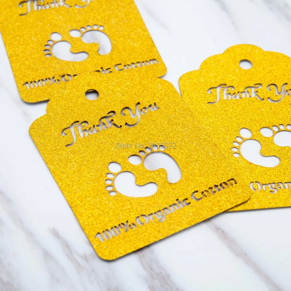 Блеск золота Свадебный теги, пользовательские Вечерние подарок теги, лазерная резка босиком блеск золота, пользовательские Спасибо Теги