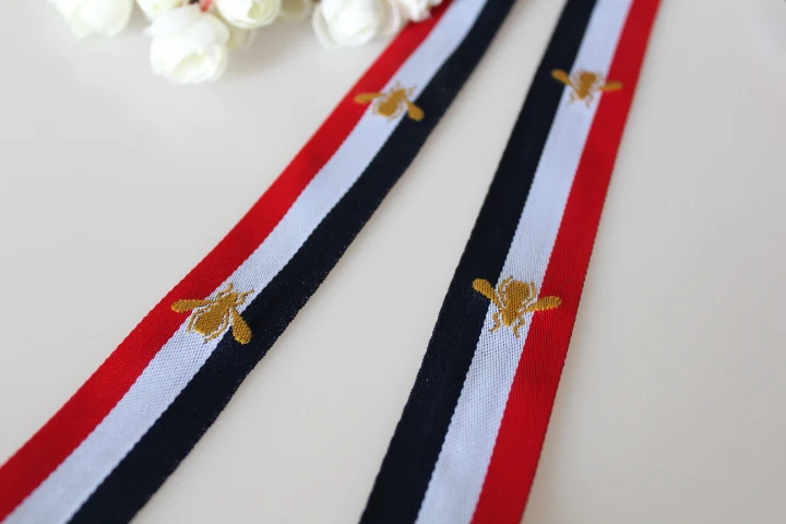 

9yards/lots Woven Jacquard Ribbon width 3cm bark blue white and red with bee stripe pattern LS-8867