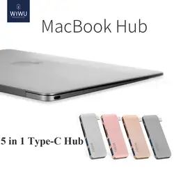WIWU Thunderbolt USB 3,0 для Macbook Pro Air Тип C концентратор 5 в 1 USB концентраторы тетрадь компьютерный кабель для Macbook 12 концентратор разъем USB
