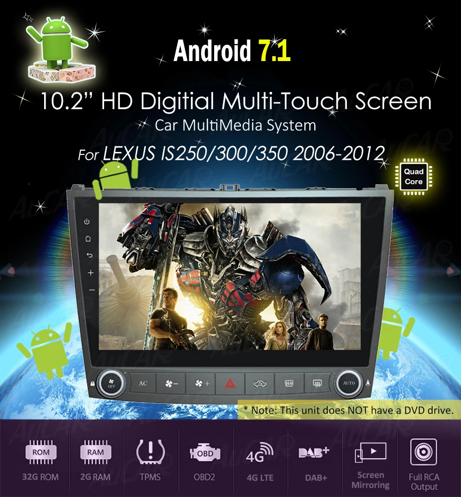 Discount AuCAR 10.1" Octa Core Android 8.1 2GB+32GB Head Unit Car Radio for Lexus IS250 IS350 2005 2006 2007 2008 2009 2010 2011 4G RDS 6