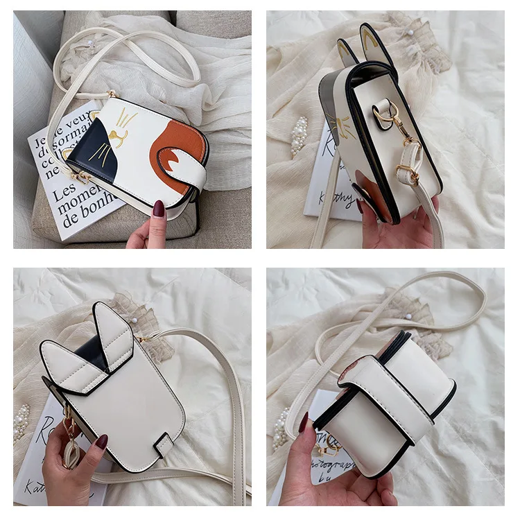Fashion women Cute Cat Handbag Vintage Shoulder Bags Messenger Bags PU Leather Mini Handbags Cartoon Purse bag