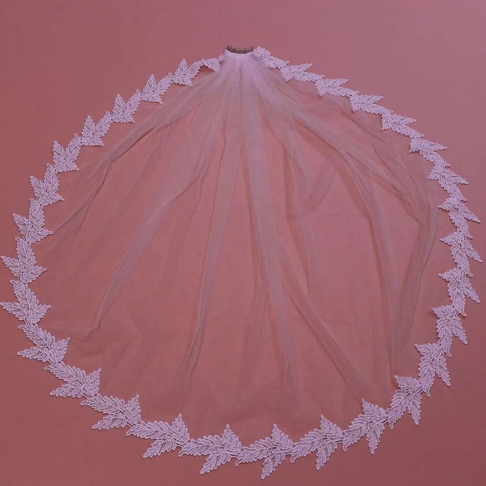 

New Arrival Leaf Lace Appliques Wedding Veil with Comb 2018 White Ivory Bridal Veil Voile de Mariee Wedding Accessories