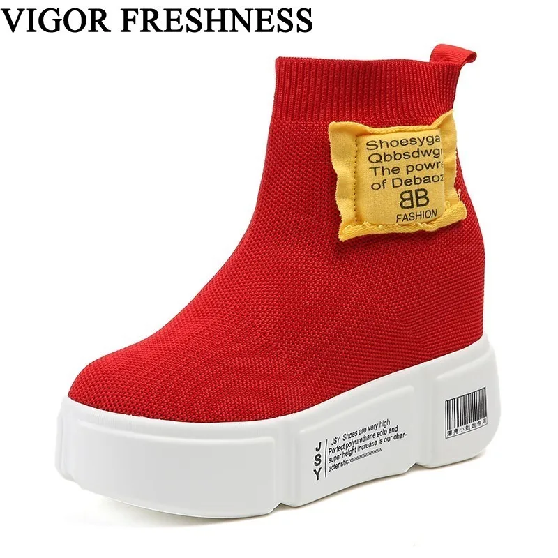 

VIGOR FRESHNESS Boots Woman Super High Heels Shoes Women Ankle Sock Boots Elastics Platform Sneakers Stretch Shoes Autumn WY194