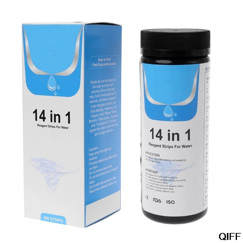 

Water Test Strips Reagent Strip For Water Quality Analyzing With 14 Analysis Residual Chlorine pH iron Etc July 3