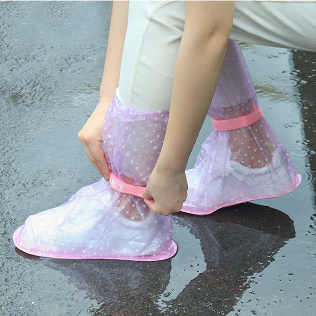 1Pair Unisex Durable PVC Rain Shoe Covers High-Top Anti-Slip Rain Shoes Cases Adult Flattie Spot Waterproof Protector Boot Cover