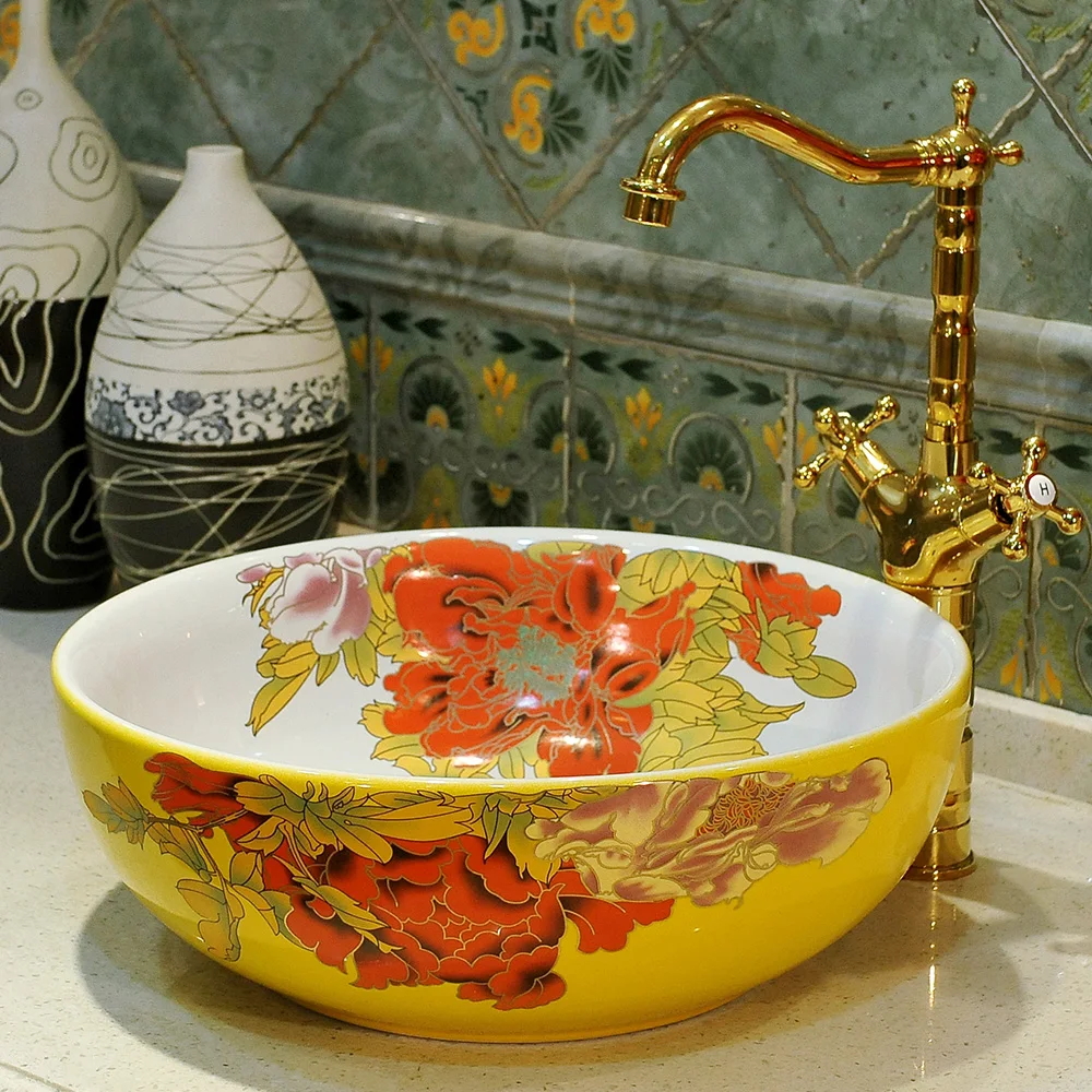 Europe Style Handmade Porcelain wash basin Countertop Lavabo Round Sink Bathroom Basin (1)