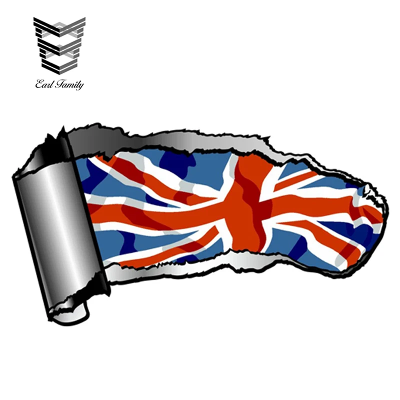 

EARLFAMILY 13cm x 5.8cm Small Pair Ripped Torn Metal Gash Design & Union Jack British Flag Vinyl Car Styling 3D Car Sticker