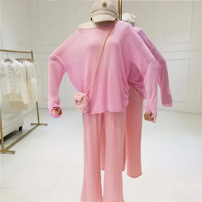 

Transparent Top Women Summer 2019 Korean Style Casual Loose Seethrough Batwing Long Sleeve T-Shirt Pink Blue Neon Green T335