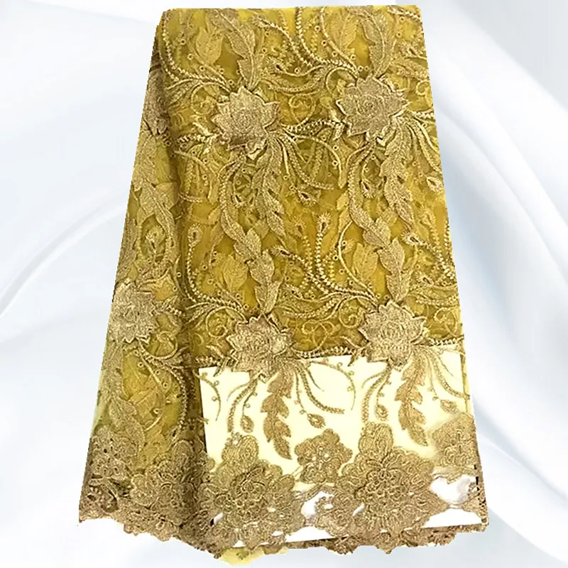 ZLN3-1 Yellow Beautiful Nigerian Wedding African Net Lace Fabric Fashion Embroiery For Dress | Дом и сад