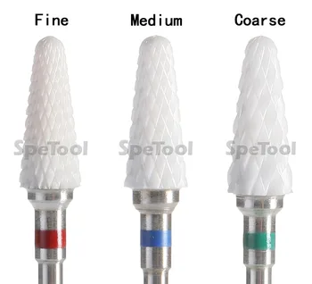 

SpeTool White Ceramic Nail Drill Bit Cone Shape Nail Machine Electric Rotary File Fine Medium Grit For Nail Polish Cuticle Bit