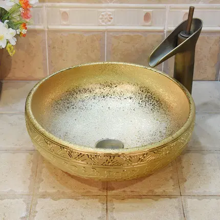 Jingdezhen керамический умывальник художественный Умывальник позолоченный Лотос Керамический Умывальник Ванная раковина