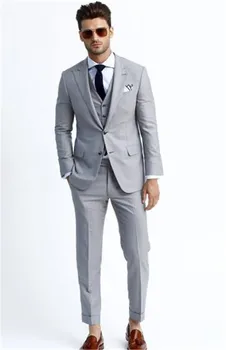 

Custom Made 3 piece Grey Men's Blazer Suit for Wedding Slim fit Business Office Groom Party( Jacket+Pants+Vest)Men Suit