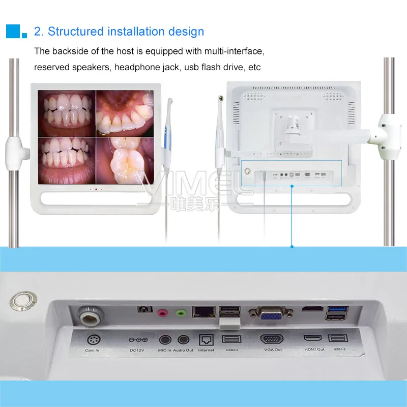 Новинка года VIME стоматологическое оборудование 17 дюймов монитор+ 800 мегапикселей интраоральный эндоскоп оральная камера бороскоп 6 светодиодный светильник стоматолога