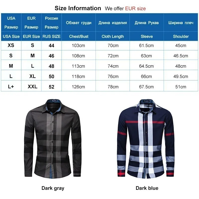 Casual Vertical Plaid Shirts Mens Chemise Homme Men's Shirt Long Sleeve Casual Slim Fit Shirts 100% Cotton 199