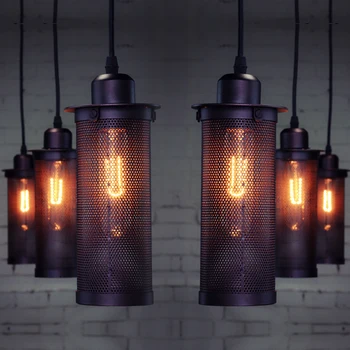 

American industrial indoor lighting loft style retro single head lamp bar-cafe metal mesh Pendant Lights