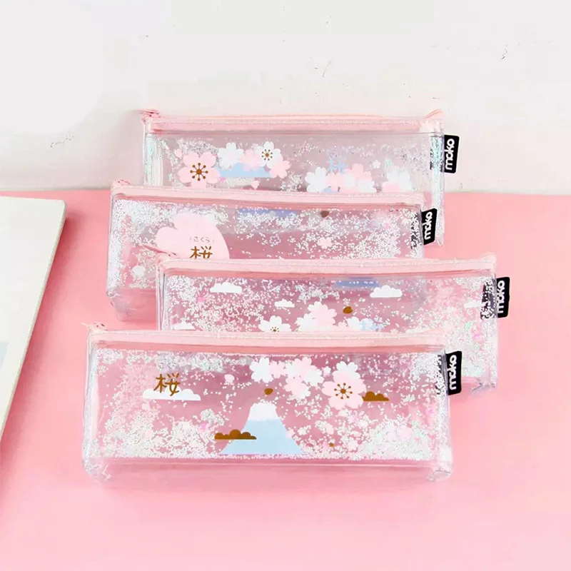 

1Pcs PVC Transparent Sequin Pencil Case Colorful Quicksand Pencil Bag Korean Stationery School Supplies