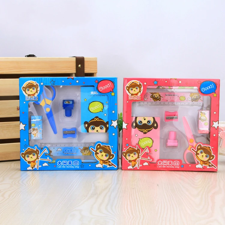 

Stationery Set Student Kit Set, pencil, ruler, pencil sharpeners, notebook, erasers, seals, sciss for kids drop shipping