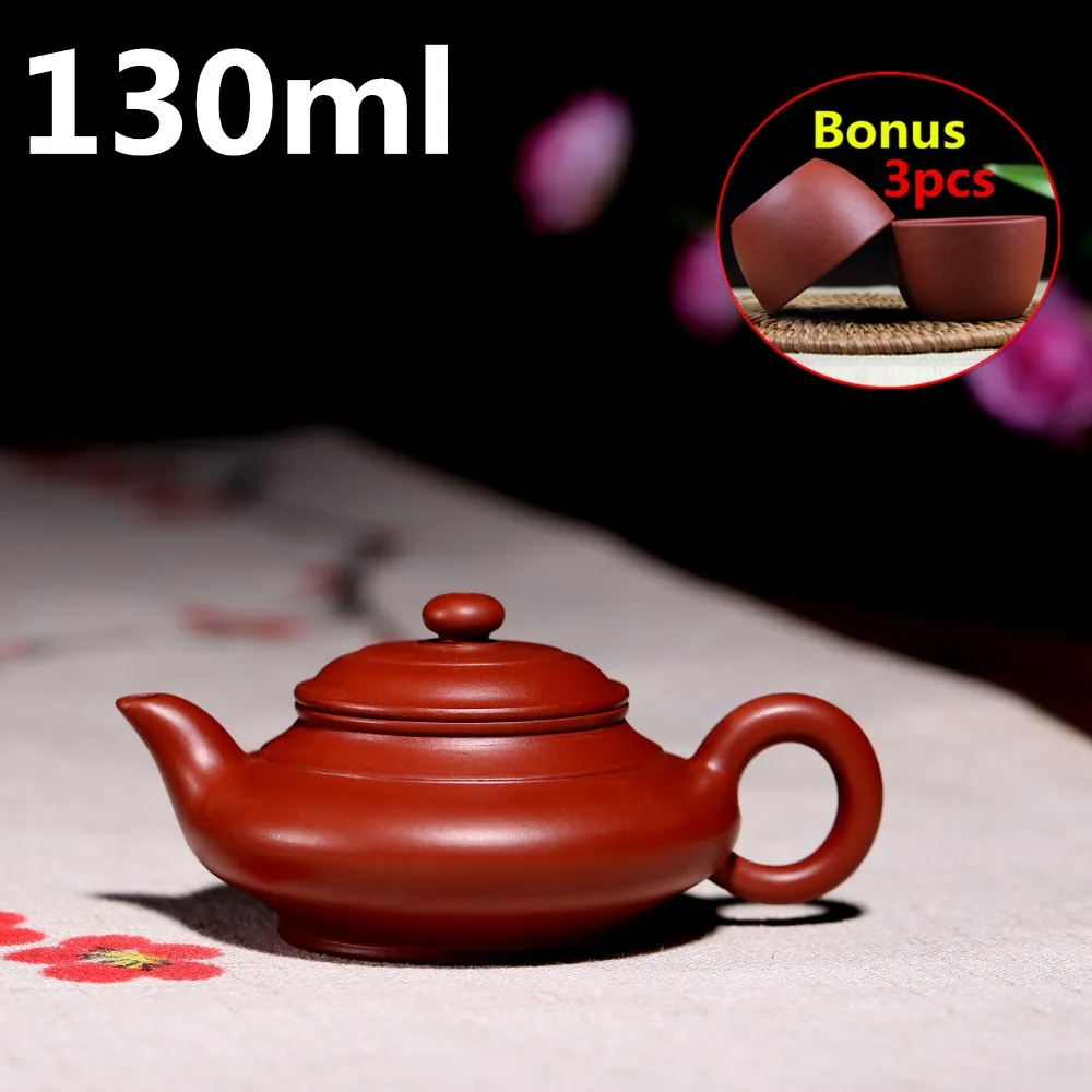 

Gong Fu Tea Set Chinese Yixing Teapots Set 130ml Zisha Purple Sand Tea Pot Handmade Ceramic Tea Ceremony Bonus 3 Tea Cups
