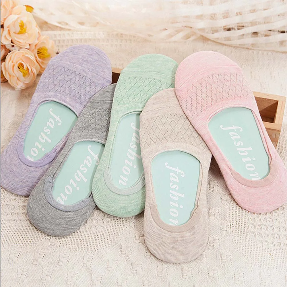 

Summer Ladies Hollow Out Boat Socks Women Cotton Lace Antiskid Invisible Liner Socks Elastic Comfy Low Cut Short Socks