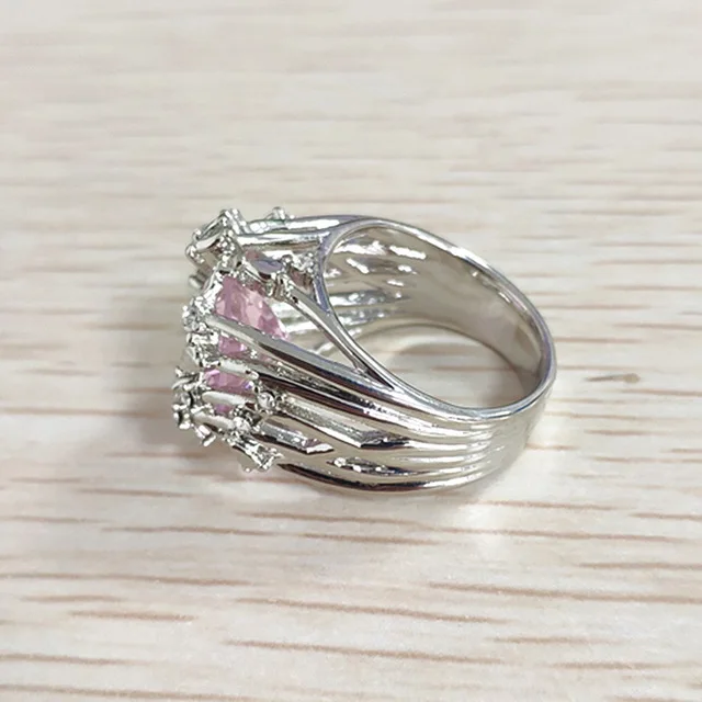 Кольцо с розовым камнем на годовщину, очаровательное серебряное кольцо с белым кристаллом, обручальные кольца для женщин, ювелирные изделия Anillos Mujer Bague F5P008 - Цвет основного камня: pink ring