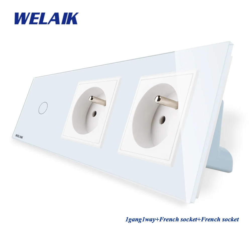 

WELAIK 3Frame-Crystal Glass-Panel Wall-Switch-France Touch-Switch-France Wall-Socket-1gang-1way AC110~250V A39118F8FCW/B
