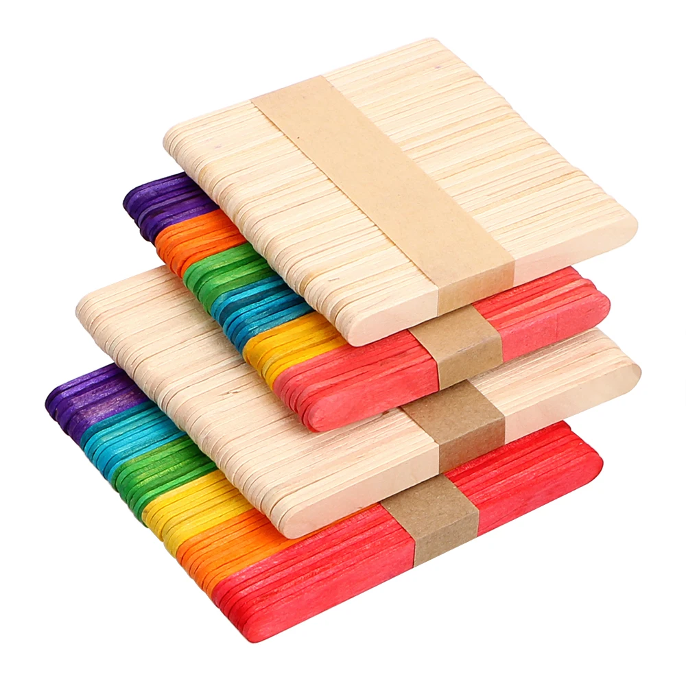 50 шт./лот, натуральные деревянные для мороженого палочки, художественные инструменты для мороженого, цветные деревянные палочки для мороженого, Детские DIY ручные поделки