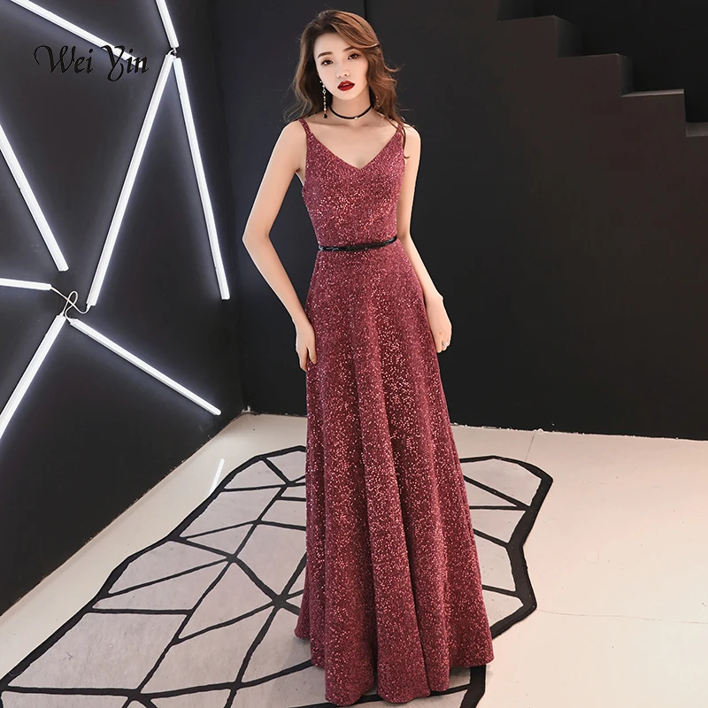 

weiyin Sexy Sequins Evening Dresses 2019 Deep V Neck Backless Evening Gowns Women's Formal Evening Dresses Party Gowns WY1186