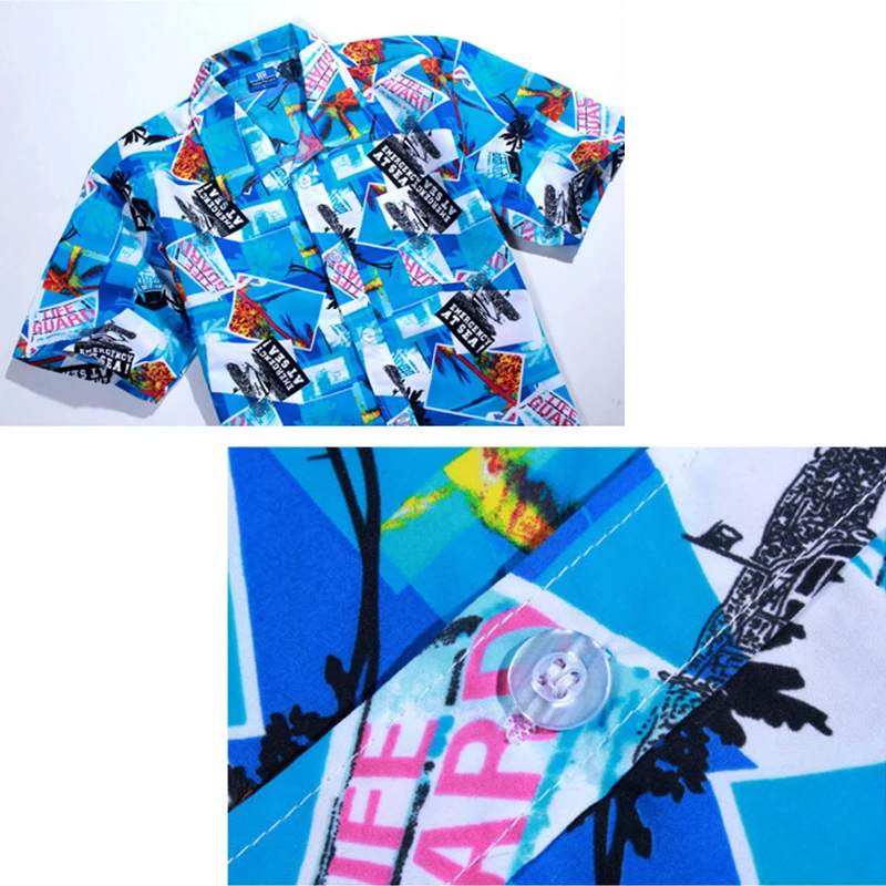 Men's Short Sleeve Beach Shirt, Cool Hawaiian Shirt, Palm Tree Print, Swim Shirts for Men, Holiday Vacation Wear, Summer