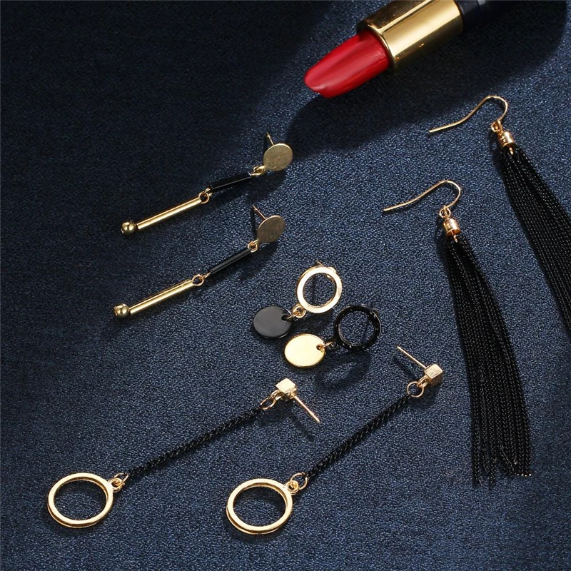 AY-4-Pairs-Set-Geometric-Vintage-Stud-Earrings-For-Woman-Contrast-Tassel-Round-Gold-Black-Color (1)