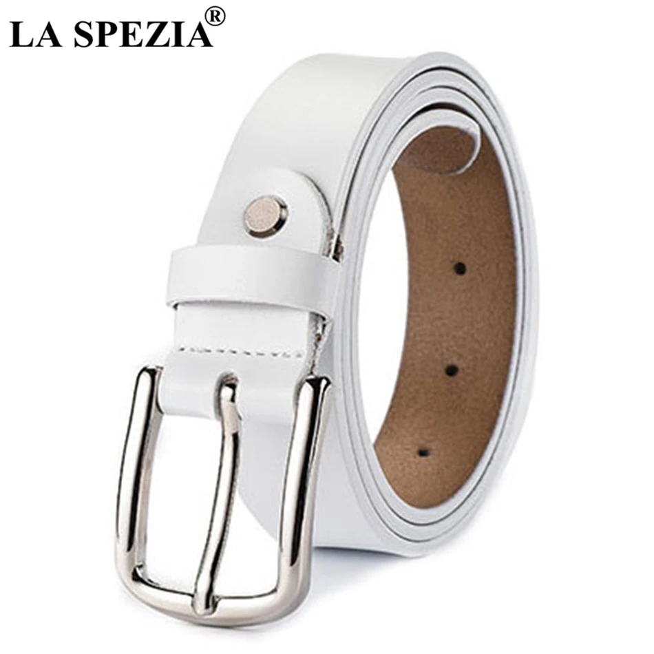 

LA SPEZIA Women Vintage Belts White Pin Buckle Leather Belts Female Retro Cowhide Genuine Leather Ladies Brand Waist Belt Jeans
