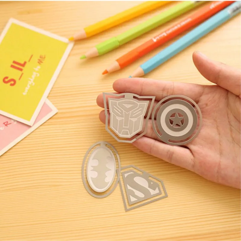

4 pcs/set American Super Heroes Personalized Metal Bookmark Superman Captain Batman Stationery Office School Supplies