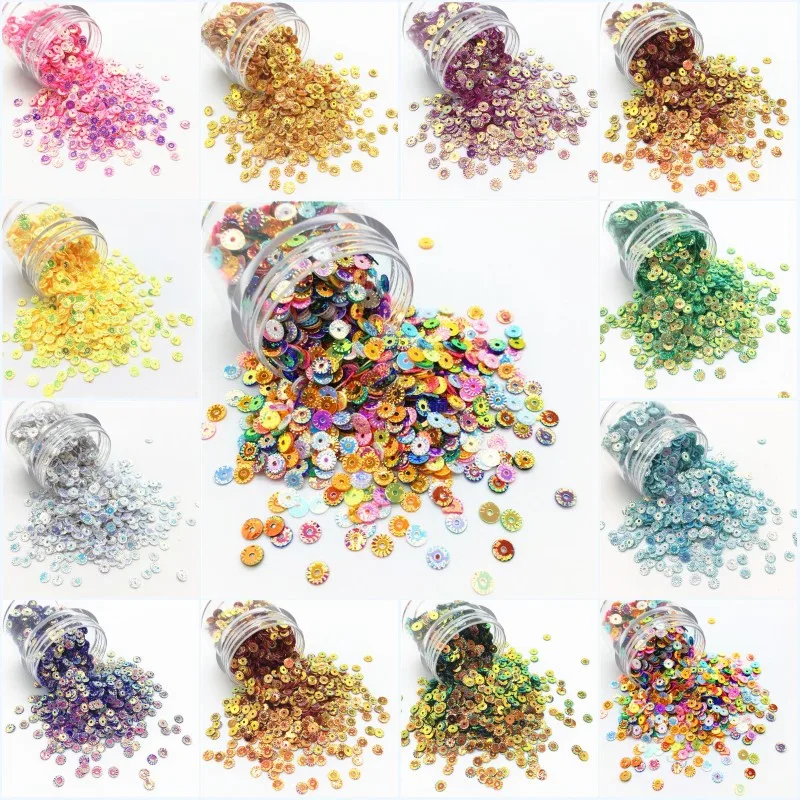 

4mm Round Wheel Flower Gold Plating Loose Sequins PVC DIY Paillettes Sewing Craft for Garments Accessories Confetti Spangles 10g