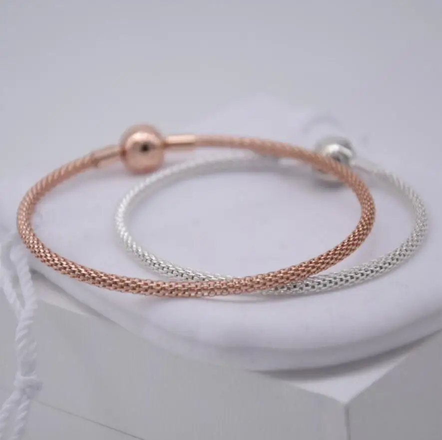

New Original 925 Sterling Silver Jewelry Reticulated Round Clip Bangle DIY Making Charms Wholesale